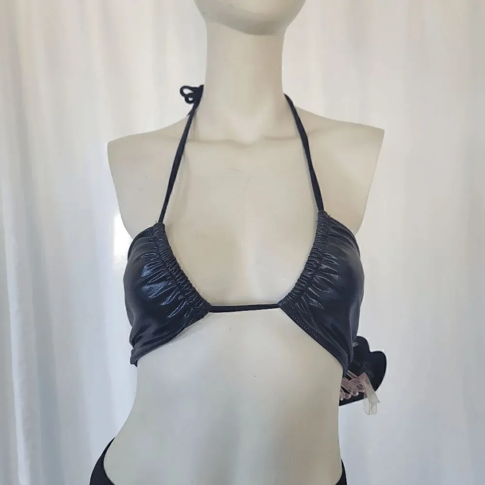 Beach Bunny womens metallic navy bikini top open tie back size XS
